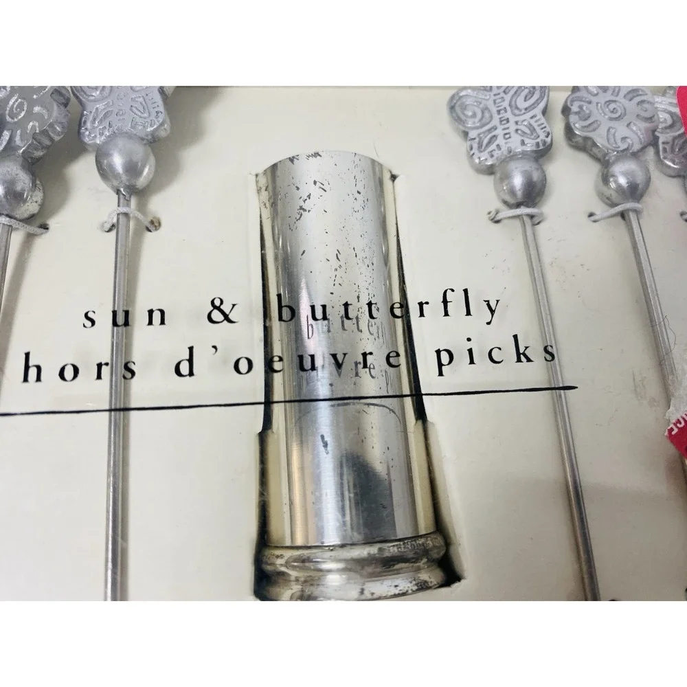 Pier 1 Imports Butterfly & Sun Hors D'oeuvre Picks Lot‎ Of 2 Silver Tone Kitchen